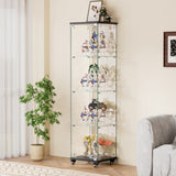 4 Tier Glass Display, Single Door Glass with Lock and Wheels, Floor Standing Storage W1668P241902