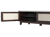 TREXM Boho Rattan Entryway Bench with Storage, Cushioned Shoe Bench with Double Doors, Wooden Shoe N715P308012P