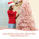 6ft Pink Artificial Christmas Tree Hinged Full Fir Tree with Metal Stand 85706147