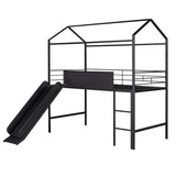 Metal House Bed With Slide, Twin Size Metal Loft Bed with Two-sided writable Wooden Board MF294384AAB