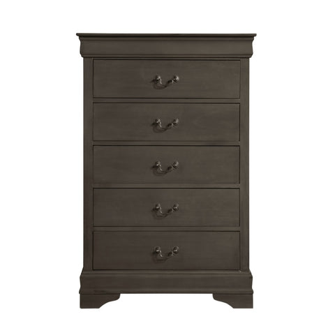 ZUN Classic Louis Philippe Style Stained Gray Finish 1pc Chest of 5x Drawers Traditional Design Bedroom B01153393