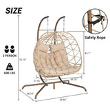 ZUN 2 Person Outdoor Rattan Hanging Chair Patio Wicker Egg Chair W874P146263