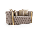 Naomi Button Tufted Loveseat with Velvet Fabric and Gold Accent in Taupe B00961116