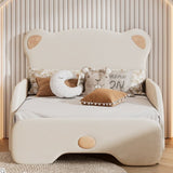 Twin XL Size Upholstered Stretchable Vaulted Sofa Bed, Bear Shaped Headboard, Beige N709P182128A