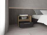 Nightstand, 1 Drawer, 4 Wheels, 1 Shelf, Natural Oak / Black B097P262382