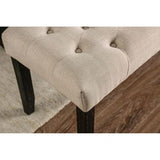 Classic Ivory 1PC BENCH Button Tufted Linen Like Fabric Solid wood Chair Upholstered Seat Breakfast B011104803