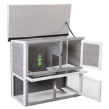 ZUN Wooden Rabbit Hutch with Pull Out Tray, Weatherproof 2-Tier Bunny Run Cage, Outdoor Animal Enclosure W2181P155147