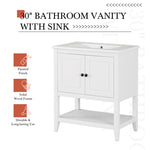 ZUN 30" White Modern Sleek Bathroom Vanity Elegant Ceramic Sink with Solid Wood Frame Open Style Shelf & N725P189825K