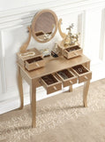 ZUN Ashley Wood Make-Up Vanity Table and Stool Set, Ashley Wood Makeup Vanity Table and Stool Set, Gold T2574P265586