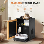 ZUN Cat Litter Box Enclosure, Hidden Cat Washroom, Kitty End Table, Litter cabinet with sisal door,Black W1687P181553