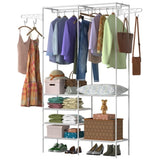 ZUN Metal Garment Rack Shoe Clothing Organizer Shelves Freestanding Multifunctional Clothes Wardrobe 98460344