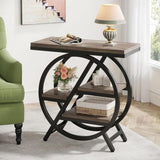 25.59" Industrial Narrow End Table with 3-Tier Storage Shelves, Modern Grey Sofa Side Table with B082P356338