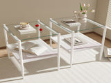 Set of 2 Rectangle End Table, Tempered Glass Tabletop with MDF layer, Modern Table for Living Room , W241P184247