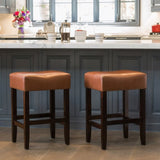 Set of 2, 26.75" Backless Leather Counter Height Barstool, Brown 74492.00HZLNT