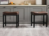 24 Inch Saddle Bar Stool Set of 2 PU Leather Counter Stools with Steel Frame and Footrest, Brown 75183791