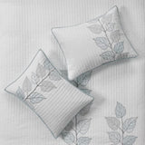 6 Piece Embroidered Quilt Set with Throw Pillows Blue Full/Queen B03597608
