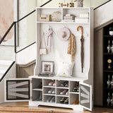 U-Can 43.3'' Entryway Bench with Coat Rack, 3-in-1 Design and Adjustable Shelves, Hall Tree with 7 N724P264668K