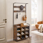 ZUN Coat Rack, Hall Tree with Shoe Rack for Entryway, 3-in-1 Entryway Coat Rack and Storage Rack, with 7 12165732