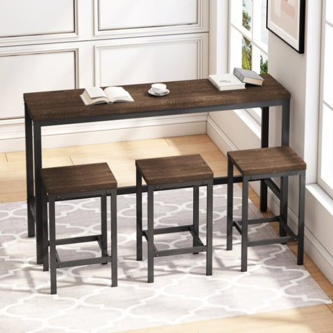 ZUN Modern Design Kitchen Dining Table,Pub Table,Long Dining Table Set with 3 Stools,Easy Assembly,Dark W75767952