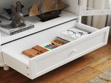 Minimalist White Buffet Cabinet with Double Glass Doors and Drawer, Modern Wooden Storage Sideboard W2557P189574