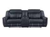 Modern Blue Dual Reclining Loveseat with Center Console, Breathable Faux Leather Upholstery, USB B011P228163