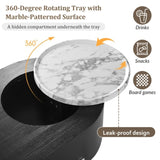 U-Can 47.2''Lift Top Coffee Table with 360-degree Marble-patterned rotating tray,Hidden Compartment, N724P228920B