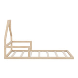 Twin Size Wood Floor Bed with House-shaped Headboard, Natural WF304145AAN