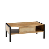 ZUN 40.16" Rattan Coffee table, sliding door for storage, metal legs, Modern table for living room , W1265121739