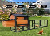 brownblack Wooden Chicken Coop, Large Outdoor Hen House with Run and Nesting Box Poultry Cage, W2326P481095