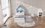 ZUN Twin Size House-Shaped Bed with Bookcase Headboard and Led Light and Twin Size Trundle for Kids Boys WF530847AAC