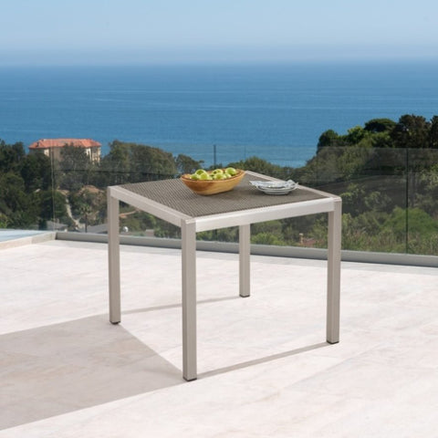 ZUN Outdoor Dining Table - Anodized Aluminum - Wicker Table Top - Square - Silver and Gray - 35" 64420.00