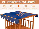 Cedar Wood Kids Sandpit with Playhouse & Canopy, Sandbox with Rear Wheels, NaturalBlue 05048118