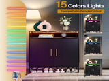 Double Door 6-Layer Shoe Cabinet with High Foot LED Lights Particle Board 80*38*90cm Black 83568642