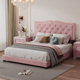 Queen Size Upholstered Bed Frame with Rivet Design, Modern Velvet Platform Bed with Tufted WF316750AAH