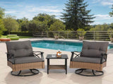 Outdoor Swivel Rocker Chairs Set 3 Piece with 1 Table and 2 Rocking & Swivel Chairs Support 350lbs W640P256770