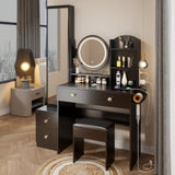 ZUN Full Body Mirror Cabinet + Round Mirror LED Vanity Table + Cushioned Stool, With 2 AC + 2 USB Power W936P160029