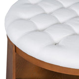 ZUN Modern Large Round Ottoman Coffee Table 2-Tier Oversized Button Tufted Ottoman with Wood Shelf N735P180224K