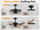 48" Black Remote Control Ceiling Fan Light Industrial 4-Blade Fan with Cage Design and Adjustable W1340P272387