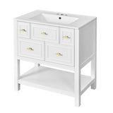 30'' Bathroom Vanity with Ceramic Sink Combo, Free Standing Single Vanity Set with 5 Drawers, Solid N710P247488K