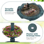 ZUN Green Standing Pedestal Birdbath and Feeder Combo with Solar Powered Lamp 50023949