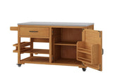43.3" Outdoor Kitchen Island, Solid Fir Wood Grill with Stainless Steel Top, Rolling Bar N717P508001A