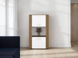 Hyder Bookcase with Upper and Lower Doors, Open Center Shelf and Vertical Design, Natural Oak / B097P474310