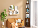 Corner Shelf with Doors, 65" Corner Cabinet & Wine Glass Rack, 6 Tier Bookshelf Display, 09047996