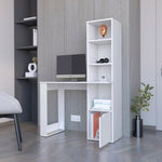 ZUN White Computer Desk with 4-Tier Bookcase and 1-Door Cabinet B062111728