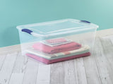 (2 pack) 66 Quart Large Latching Storage Bin, Clear Plastic Storage Container with Latch Lid, Blue 68907566