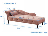 Aijia 60.6" Velvet Chaise Lounge Buttons Tufted Nailhead Trimmed Solid Wood Legs with 1 Pillow,Rose W111740820