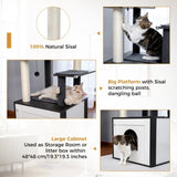 ZUN 56.7" Cat Tree with Litter Box Enclosure Large, Wood Cat Tower for Indoor Cats with Storage Cabinet 22035880