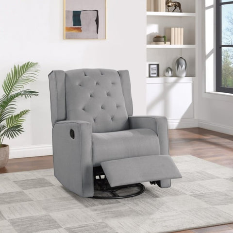 ZUN Contemporary Dark Gray Color Polyfiber Swivel Recliner Chair 1pc Manual Motion Wing Back Tufted B011P184988