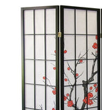 ZUN Black Japanese 4-Panel Screen Room Divider, Plum Blossom T2574P165146