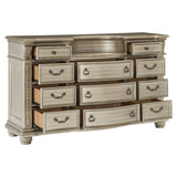 Silver Finish European Design 1pc Luxury Dresser with 11 Drawers Genuine Marble Insert Traditional B011P264611